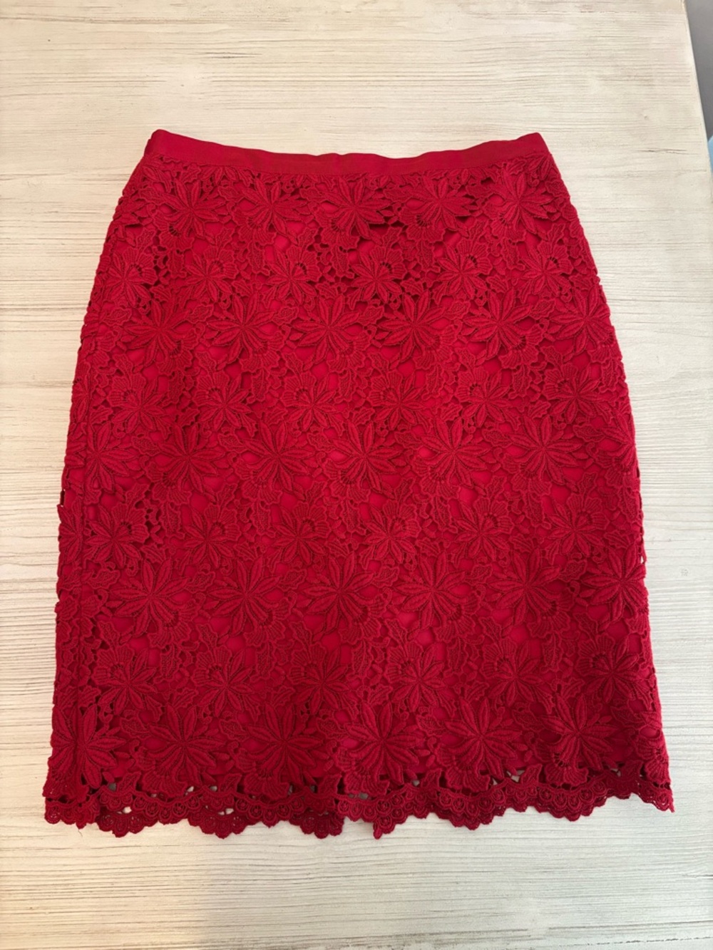 Talbots Red Floral Lace Pencil Skirt